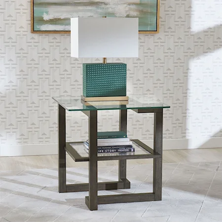 Contemporary Square End Table with Glass Top